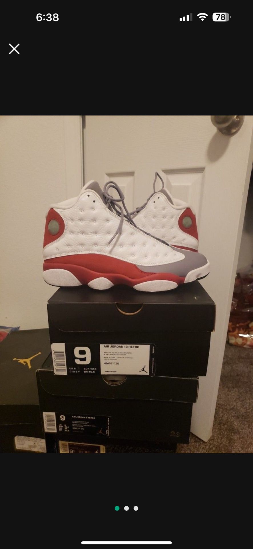 Jordan Retro 13, Grey Toes, Sz 9, $230