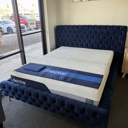 Queen bed frame in blue