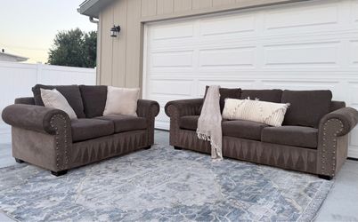 Living spaces brown couch set w pullout bed DELIVERY AVAILABLE