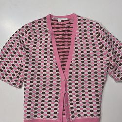 Veronica Beard Pink and Brown Geometric Cardigan