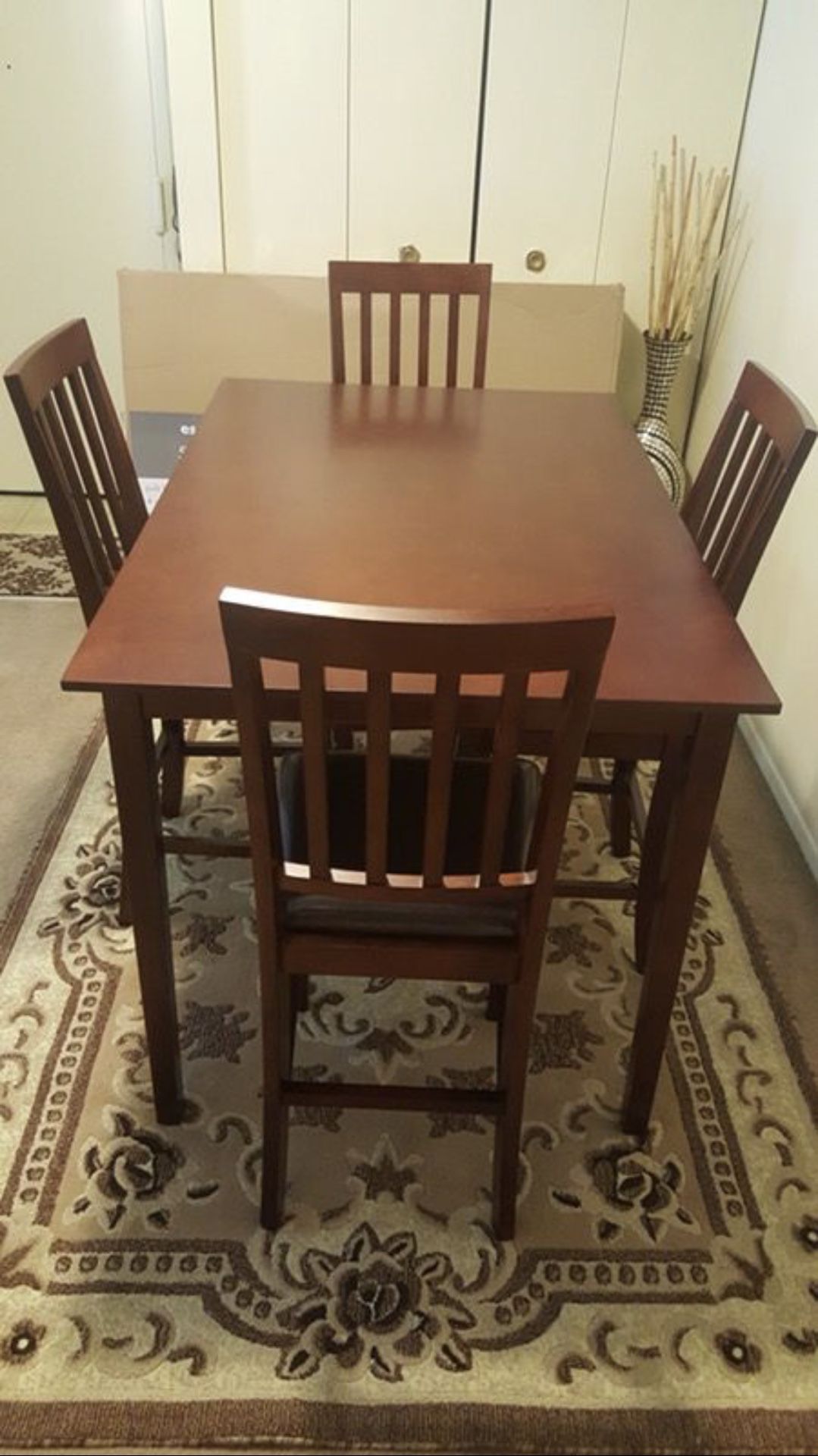 High top rectangle wood dining table and 4 faux leather chairs brand new check out my other items on this page message me gaithersburg md 20877