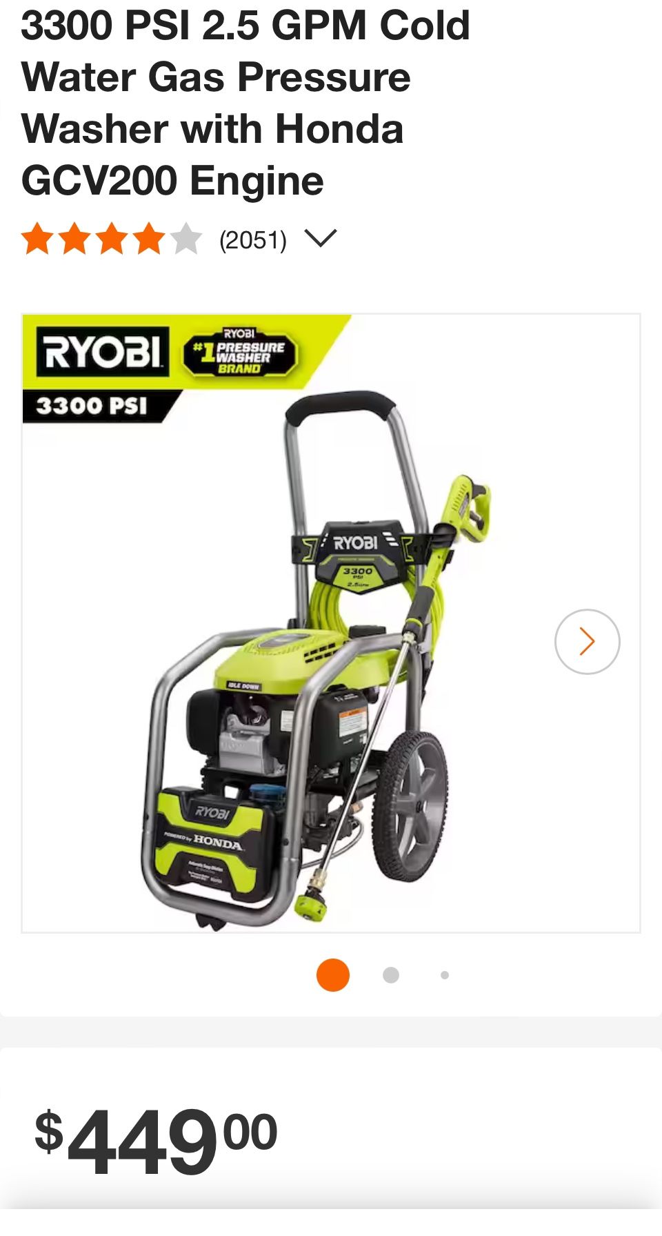 Presure Washer Ryoby 3300psi Powered By Honda. !!