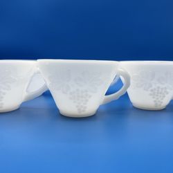Vintage Anchor Hocking Milk Glass Harvest Grape 6oz Punch Tea Cups Set of 6