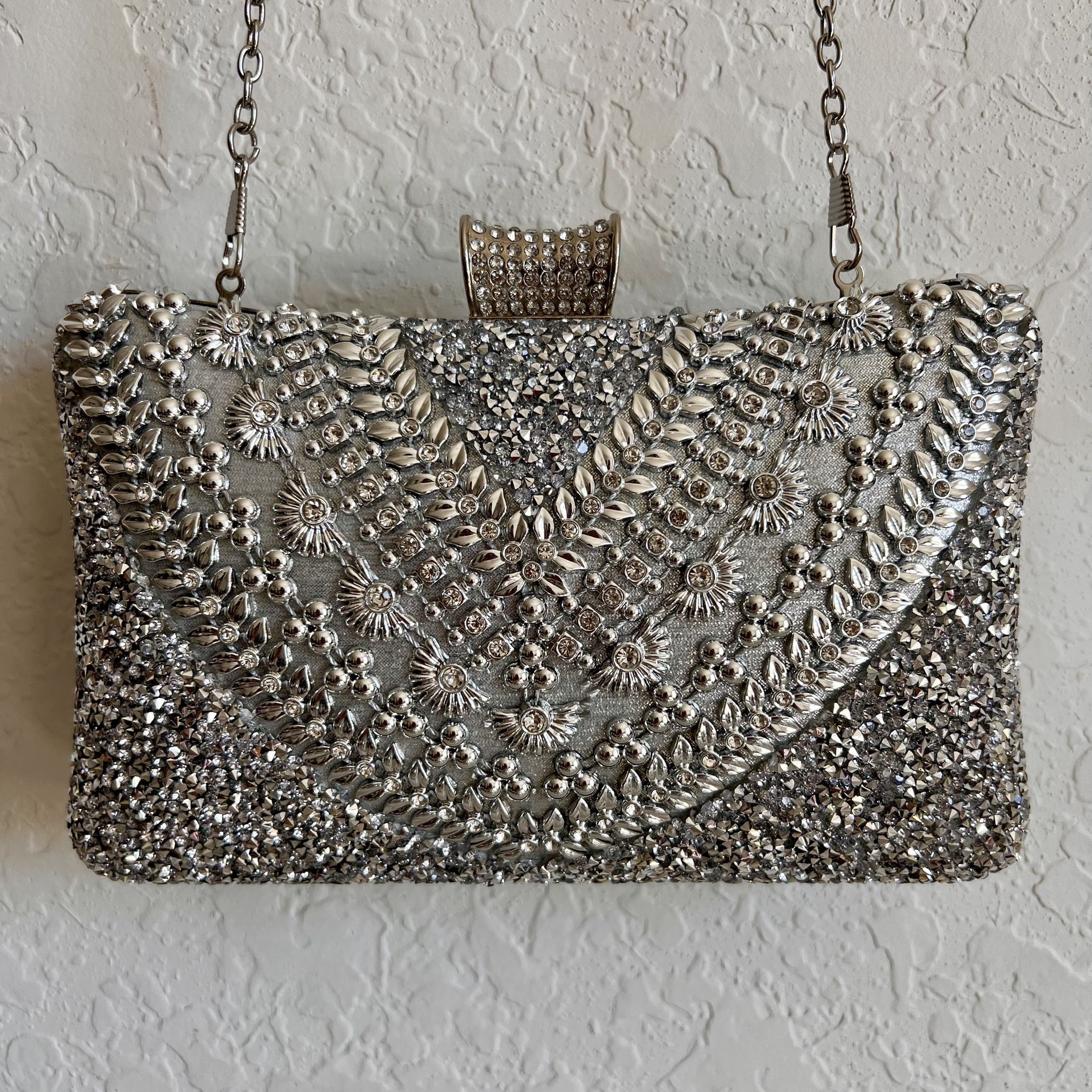 Silver Rhinestone Clutch Purse Evening Bag BEAUTIFUL!