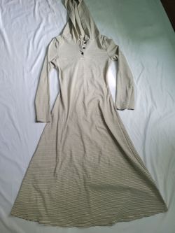 Striped Hooded Long Sleeve Maxi Dress in Cream and Black