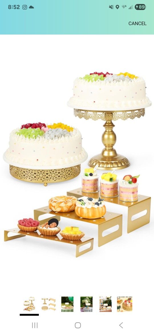 ZUMELER 5pcs Cake Stand, Gold Metal Cupcake Cake Pop Stand Holder Set for Dessert Table Cupcake Risers Stands with Handle Round Cake Pedestal Stand Di
