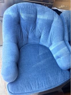 Pair of vintage Blue Tufted Barrel club chairs