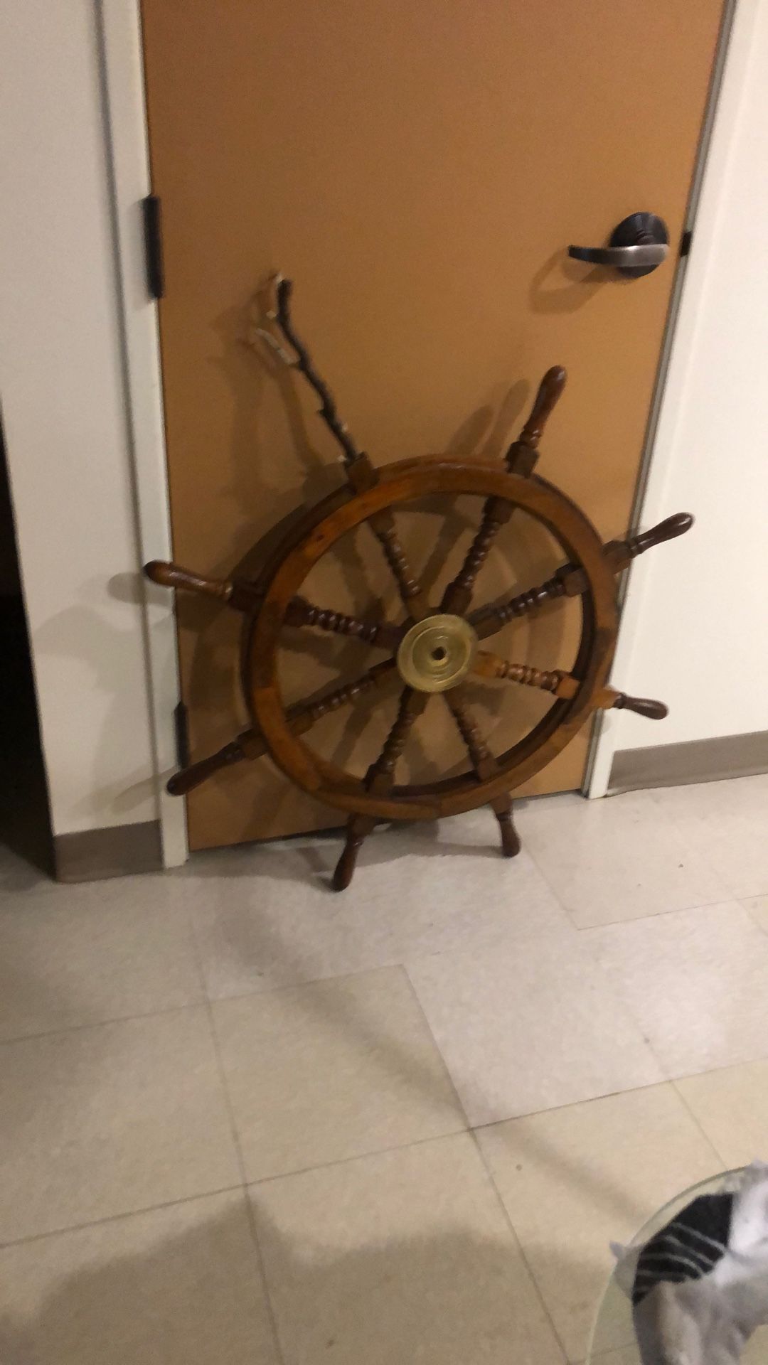 Mid century ships wheel Nautical Alaska crabber black coral