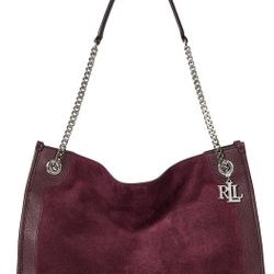 NWT Lauren Ralph Lauren Suede Large Bradley Shopper Tote Bag Dark Garnet