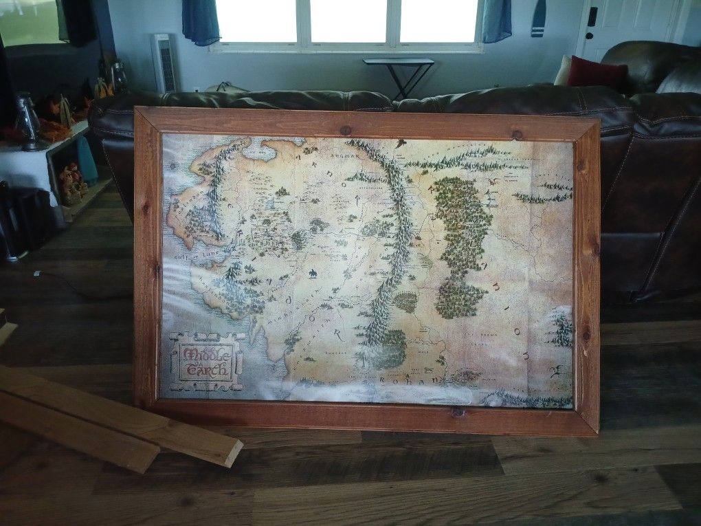 4ft X 5ft Lord Of The Rings Map In Frame. No Glass