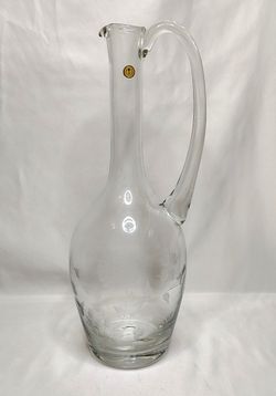 Vintage Romanian Crystal Etched Floral Wine Decanter Art Glass With Stopper 14"