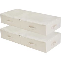 2 Beige/Cream Under Bed Storage Containers