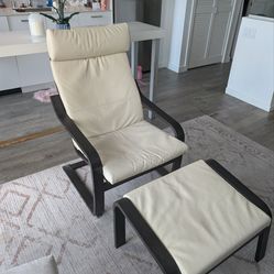 IKEA POÄNG Armchair & Ottoman - Leather / Black-Brown