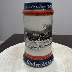 Budweiser Holiday Beer Stein Mug 1990 "An American Tradition" Clydesdale Horses