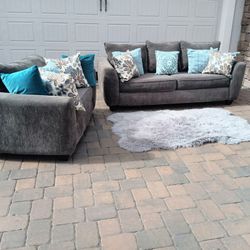 Grey Sofa and Loveseat Set 