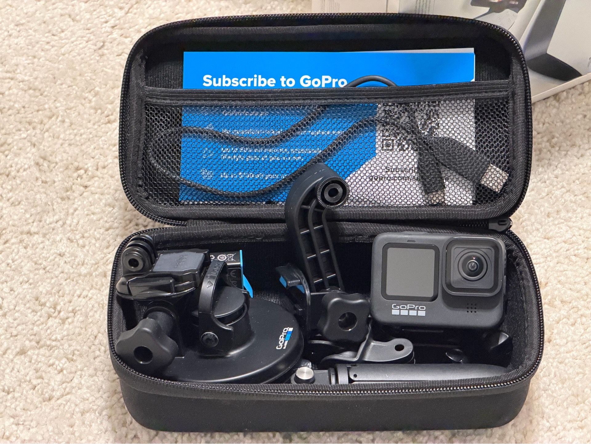 GoPro HERO9 Black w/ case + extra battery + accessories