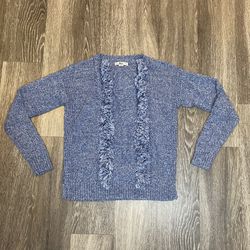 Womens Bass Blue Ruffle Front Sweater - S