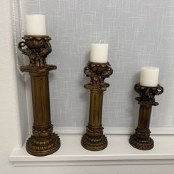 Candle Holders Set Of 3 With Candles Elephant Carvings 