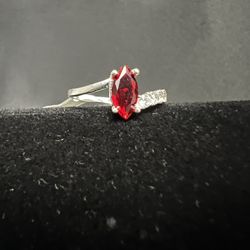 Red Almond Marquise Ring .925 Sterling Silver
