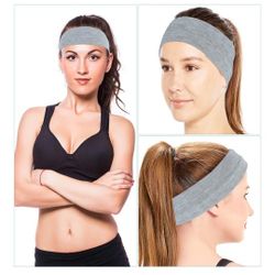 NEW! 3 Pack 3" wide Stretchy Headbands (Grey, White, Dark Grey)