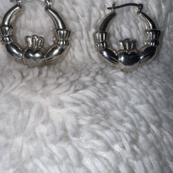 Vintage 925 Sterling Silver Irish Claddagh Hoop Earrings 8.8g