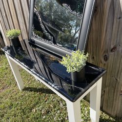 Black Marble Epoxy Sofa Table And Mirror 