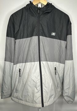 New Balance Mens Black/Gray Colorblock Fleece Lined Hooded Windbreaker Jacket