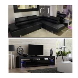 New Black Tv Stand And Black Sectional Sofa Couch 