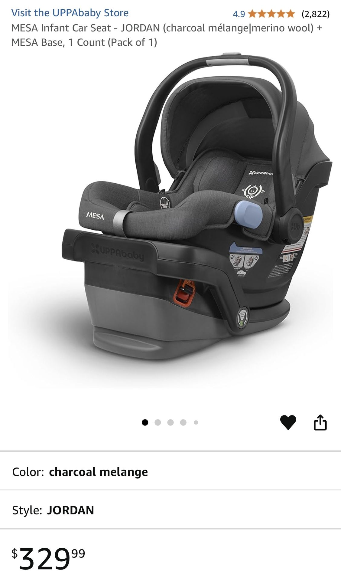 Uppababy Car Seat - MESA Infant Car Seat - JORDAN (charcoal mélange|merino wool) + MESA Base