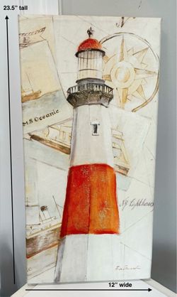 Tall Narrow Colorful Lighthouse Hanging Canvas Print