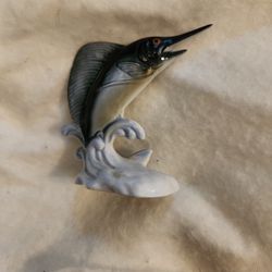 Nice 1982 Enesco Colorful Ceramic Sailfish Jumping Out of the Water, 2.5" Tall

