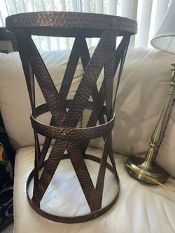 Mid Century Designer Metal Drum Side /Table, Plant Stand 