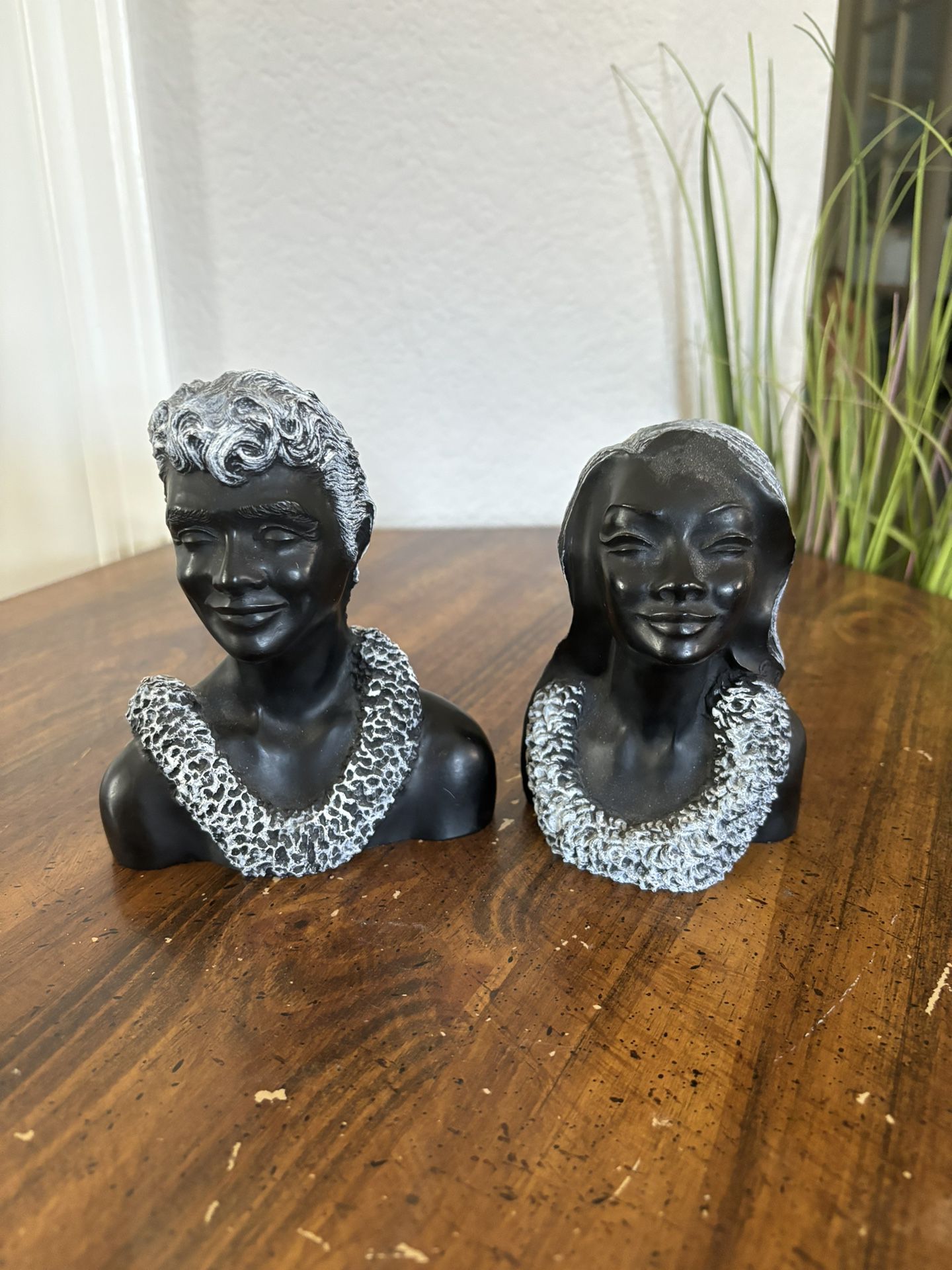 Vintage Frank Schirman 1967 & 1971 Black Coral Couple Head Busts