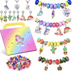 Girls Charm Bracelet Making Kit - Kids Unicorn Jewelry Supplies Make Set DIY Art Craft Set Birthday Gifts for 3 4 5 6 7 8 Year Old Girl Toys Age 6-8
