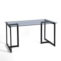 Homy Casa SLIP SMOKE GREY GLASS BLACK LEG Dining Table "55.1" for Dining and Entertaining