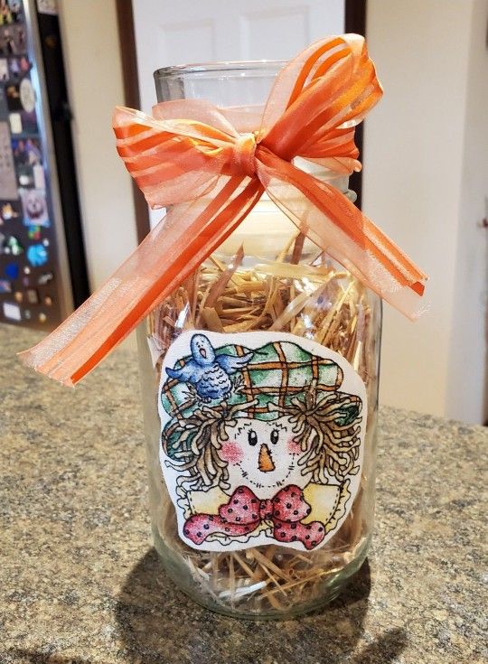 NEW Hand Painted Scarecrow Mason Jar Candle Holder