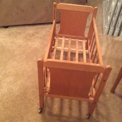 Antique Wooden Toy Crib And High Chair
