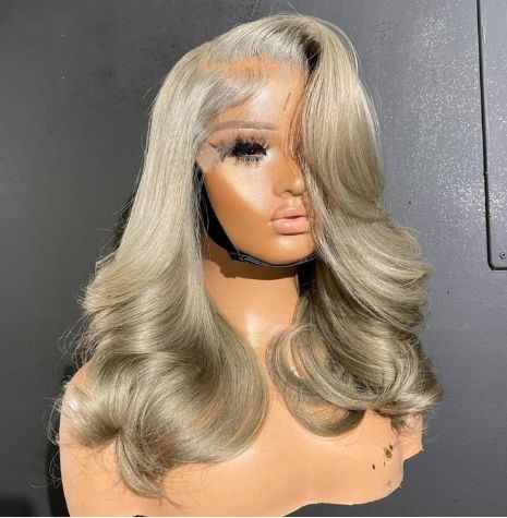 Silver Ash Blonde Human Hair Lace Wig 14-16 Inches Pre layered And Styled