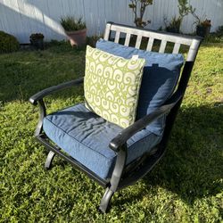 Four Metal Patio Dining Chairs with cushions and pillows