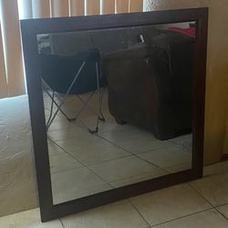37” x 37” Wood Framed Wall Mirror – Dark Brown – Great Condition