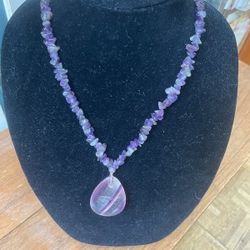 Vintage Stone Amethyst Pendant Necklace 