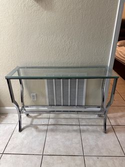 Glass Top Chrome Console Table