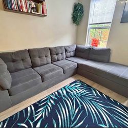 Long Stationary Grey Couch
