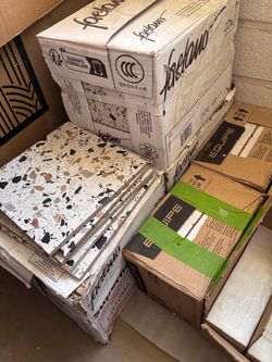 Bathroom tile terrazzo and white subway tile