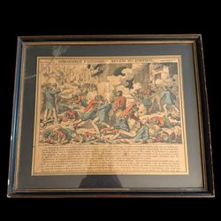 Bombardment of Alexandria Massacre of Europeans 1882 Etching framed 14x18