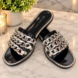 Gloria Ortiz Black Chain Slide Sandals ā Never Worn