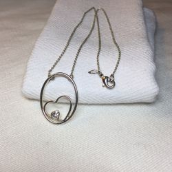 Hearts In Oval Silver Tone Pendant Necklace By Avon 