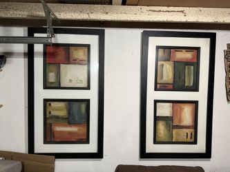 Set of 2 Large Framed Abstract Geometric Art Prints