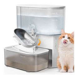 Wireless Cat Water Fountain No Filters, Wastewater Separation, FEELNEEDY Stainless Steel Bowl, 3.5L Pet Water Fountain for Cats & Dogs Dispenser, Whit