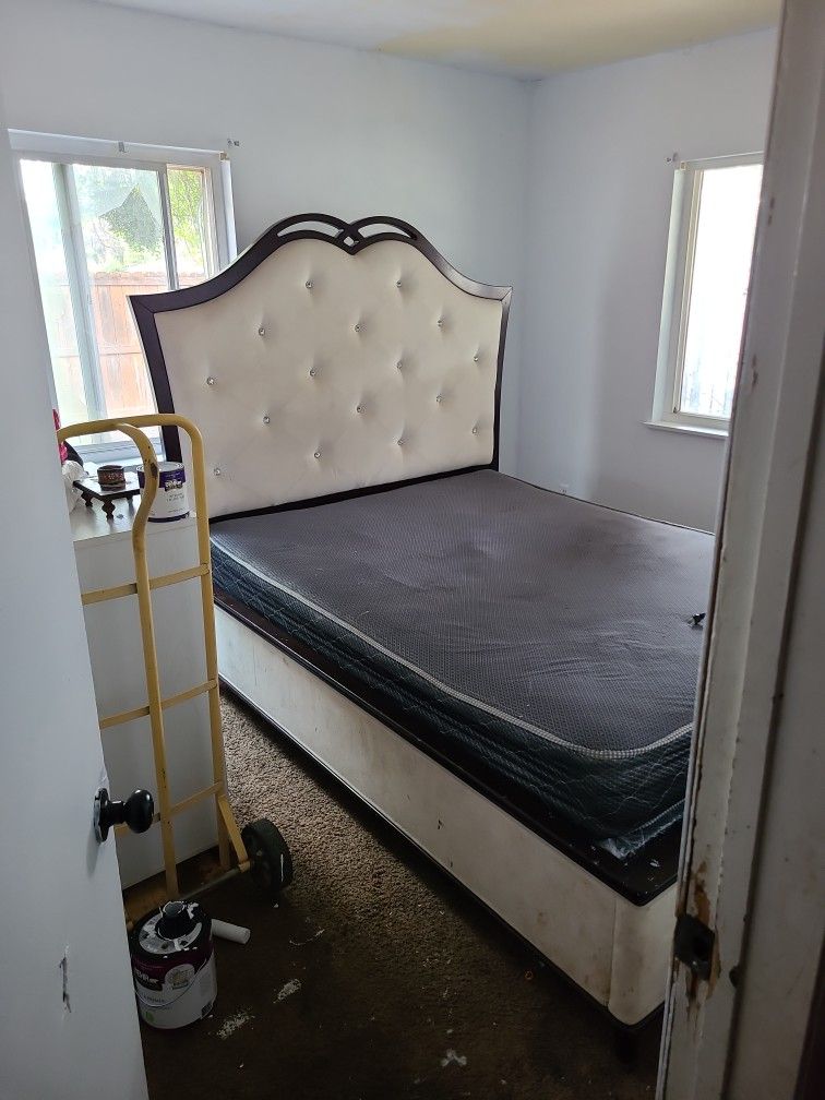 Full/Queen Bed Frame wBox Spring And Mattress Sale Or Trade For Bunk Beds